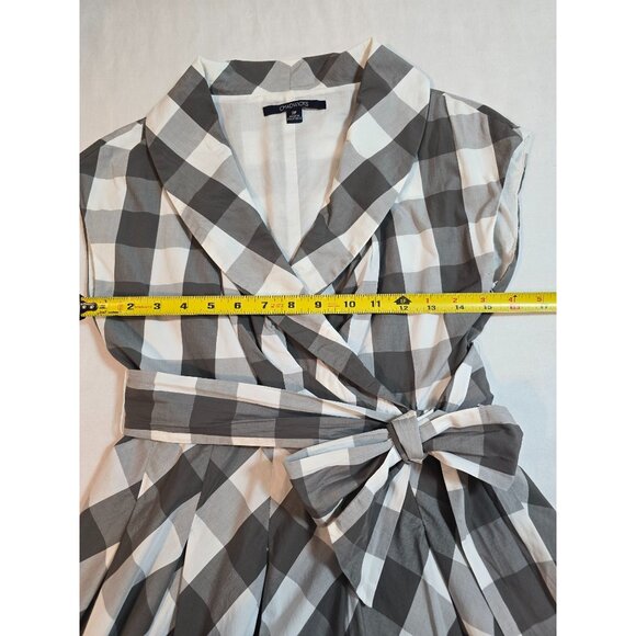 Sleeveless Gray & White Gingham Wrap Dress With Belt Chadwicks  Size 2P - Picture 5 of 11